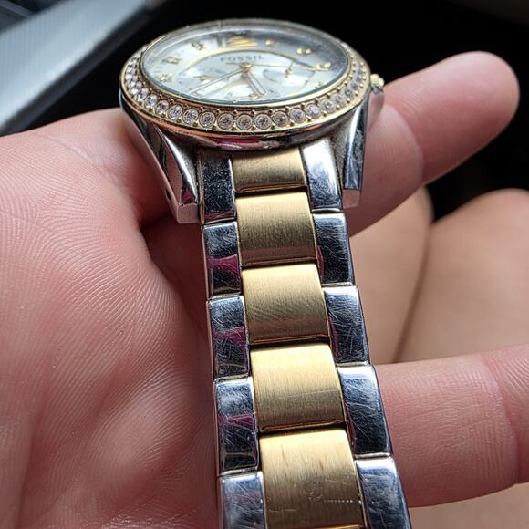 Fossil Women ES2521 Riley Silver Dial Multifunction Pave Bezel Quartz Watch 7" - Picture 7 of 14